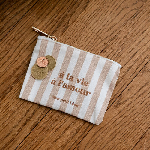 Les Petits Marmots | Porte-monnaie rayé nude - A la vie, à l'amour