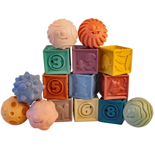 Les Petits Marmots | Set de cubes et balles tactiles en silicone 