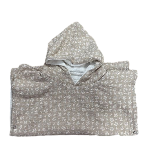 Les Petits Marmots | Poncho de bain en gaze de coton - Branchage beige