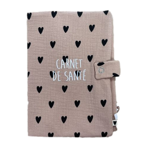 Les Petits Marmots | Protège carnet de santé rose à coeurs - Carnet de santé