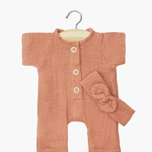 Les Petits Marmots | Babies - Combinaison Lili et son headband en gaze de coton marsala