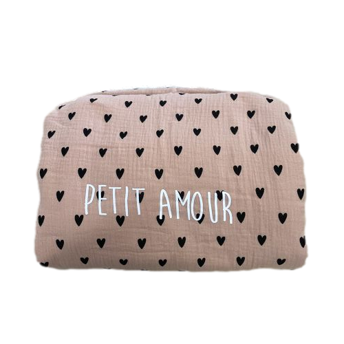 Les Petits Marmots | Couverture Pilou "Petit amour" à coeurs - Rose