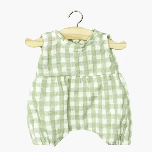 Les Petits Marmots | Gordis - Barboteuse Noa en gaze de coton Vichy vert avec son polochon
