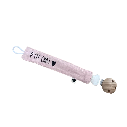 Les Petits Marmots | Attache tétine rose - P'tit chat