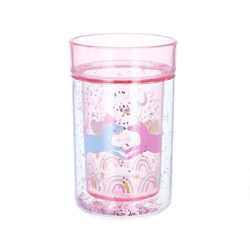 Les Petits Marmots | Verre à paillettes rose - Licornes