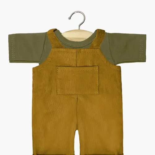 Les Petits Marmots | Gordis - Ensemble salopette Antoine en milleraies havane et t-shirt kaki foncé