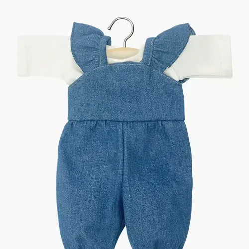 Les Petits Marmots | Gordis - Ensemble salopette Claudie en denim bleu clair et t-shirt écru