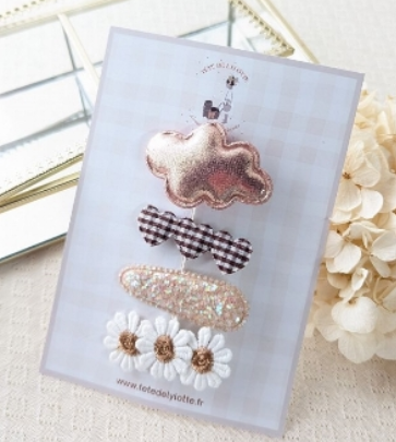 Les Petits Marmots | 4 barrettes nuage - Rose gold