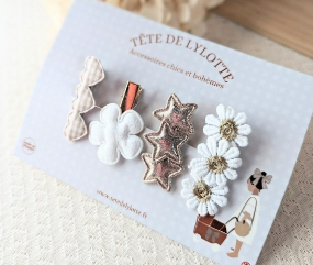 Les Petits Marmots | 4 barrettes cœur blanc - Gold