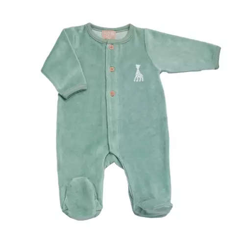 Les Petits Marmots | Pyjama en velours 0mois - Vert de gris