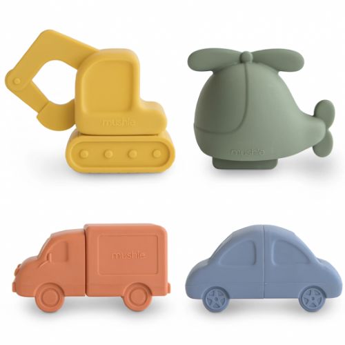 Les Petits Marmots | Set de 4 véhicules en silicone pour le bain - Mushie