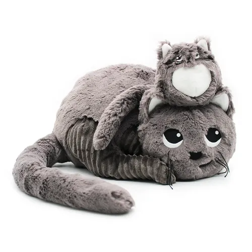 Les Petits Marmots | Peluche chat Miaou maman et son bébé - Gris